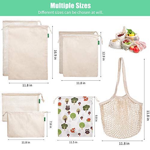 AivaToba 9Packs Reusable Produce Bags Eco Friendly Organic Cotton