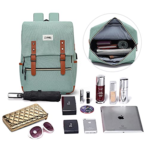 JOYHILL Slim Vintage Laptop Backpack with USB Charging Port, Unisex