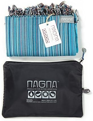 Nagna Soleil Yoga Towel (Teal) w/ Travel Bag (39x70")- Lightweight, compact, quick dry, non-skid mat towel