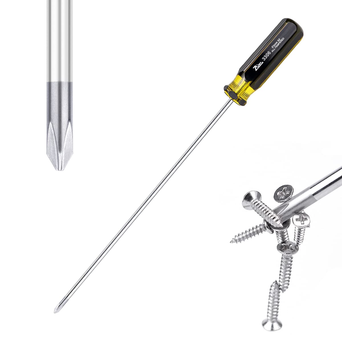 FERCAISH Slotted & Phillips Screwdriver Set - 2 PCS, 15" Long, Cross-Head & Flat Blade