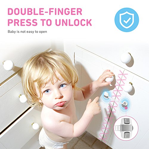 Child Safety Cabinet Locks [6 Pack] |Child Proof Safety Lock with Double-Finger Press Design and Adjustable Strap |Latches to Baby Proofing Cabinets, Drawers, Toilet Seat and Fridge