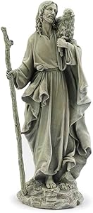 Napco Jesus Holding Lamb Pewter Grey 14 inch Resin Stone Collectible Figurine