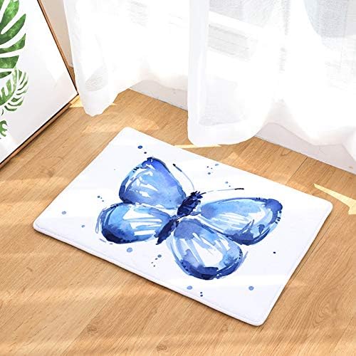 YQ Park Welcome to The Door Mat Blue Butterfly Floor Mat Entry Carpet, Indoor/Outdoor Easy to Clean Rubber Slip