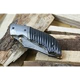 Knife King Custom Damascus Handmade Folding Knife. With Leather Sheath. Top Quality