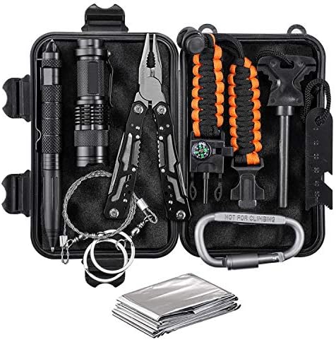 Survival Kit - Survival Gear with Multitool, Tactical Flashlight, 550 Paracord Bracelet, Emergency Blanket, Wire Saw, Water Bottle Clip - Camping, Hiking, Hunting etc Outdoor Activities