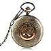 Vintage Bronze Automatic Mechanical Pocket Watch Roman Numerals Watch Pendant Carving Retro Transparent Glass Cover