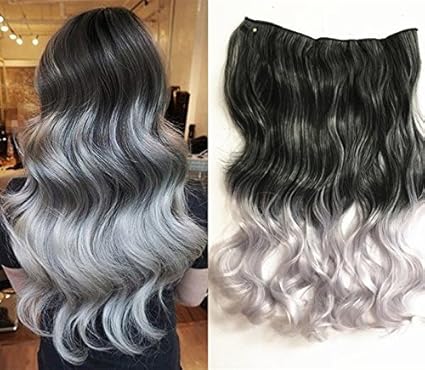 Natural Black To Silver Grey Curly Two Colors Ombre Hair