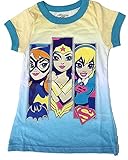 DC Superhero Girls Trio Bat Girl Wonder Woman Super Girl Ringer Tee Shirt Glitter Accents (XL (14-16))
