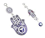 Set of 2 Turkish Blue Evil Eye (Nazar) Hamsa Hand Elephant Amulets Wall Hanging Home Decor Protection Blessing Housewarming Birthday Gift US Seller