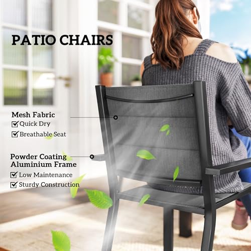 Outsunny 7 Piece Patio Dining Set for 6, Aluminum Expandable Outdoor Table and Stackable Chairs with Padded Back and Mesh Seats, Patio Furniture Dining Set for Garden, Black