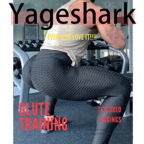 Yageshark Women\'s Yoga Pants Leggings High Waisted Anti Cellulite Tummy Control Textured Booty Scrunch Butt Lifting Black