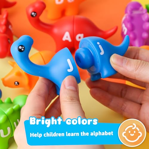Shindel 26PCS Double-Sided Dinosaur Alphabet Matching Toy, Uppercase and Lowercase Letters for Fine Motor Skills Montessori Learning in Preschoolers