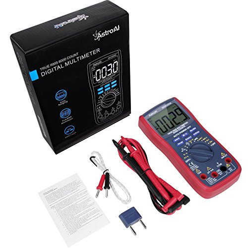 AstroAI Digital Multimeter, TRMS 6000 Counts Volt Meter Manual and Auto Ranging; Measures Voltage Tester, Current, Resistance, Continuity, Frequency; Tests Diodes, Transistors, Temperature, Red