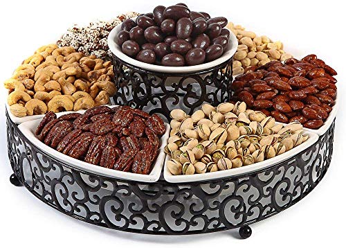 Elegant Serving Platter,7-Piece Section Serving Dish Ceramic and Pressed Metal, Ideal for Appetizers, Salad, Party Bowl, Relish Dish, Chip and Dip Set