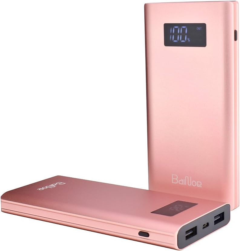 Bainoe External Battery 12000mah Upgraded Version QC3.0 High-speed Charging Mobile Power Bank 2USB ultra - thin with Screen Charger for iPhone iPad (Rose gold)