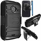 ZTE Whirl 2 / Zinger Case Combo by ICE-CLEAR(TM)-HERCULES Dual- Layer Hard/Gel Hybrid Kickstand Armor Case w/ Holster (Black/Black)+Touch Screen Stylus