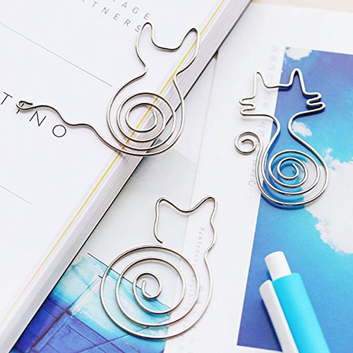 Taloyer 5pcs Silvery Metal Cat Shape Paper Clips Funny Bookmark Kawaii Korean Stationery Gifts - Thumbnail 2