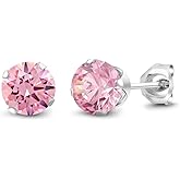 Gem Stone King Round Stud Earrings For Women Men | 925 Sterling Silver | Round 6MM | Gemstone Birthstone | Round Genuine Birthstone Solitaire Stud Earrings | Fine Jewelry Gifts for Her Mom Women Wife