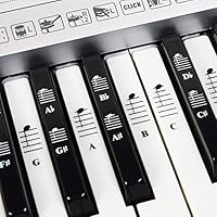 Piano and Keyboard Music Note Full Set Stickers for White and Black Keys with Piano Songs EBook; Transparent and Removable! Made in USA