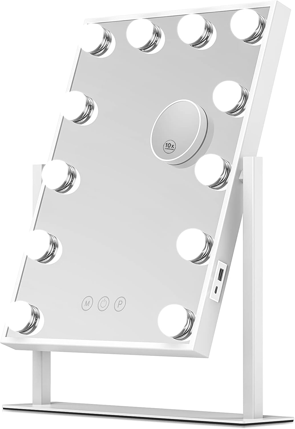 Gospire Hollywood Lighted Makeup Mirror with 12 LED Dimmable Bulbs 3 Color Modes 1X/10X Magnification Touch Control Vanity Mirror Large Cosmetic Mirror with USB Charging Ports -