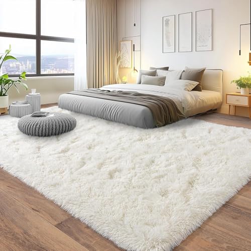 GGEROU Large Shag Area Rugs,Tie-Dyed Plush Fuzzy Rugs for Living Room, Anti Slip Fluffy Bedroom Rug,Large Area Rug Shag Shaggy Carpet for Bedroom,Nursery,Kids Room,Home Decor (White, 200 * 300cm)