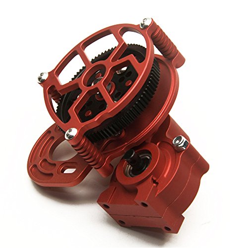 MOHERO Aluminum Center Transmission Case/Gearbox with Straight Gear for 1/10 Axial SCX10 RC Model Crawler Car (Red)