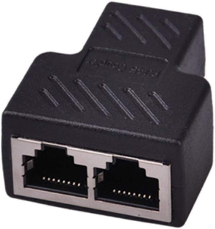 RJ45 Splitter, 1 to 2 Network Connectors Adapter LAN Connector, Suitable for Super Category 5 Ethernet, Category 6 Ethernet Black