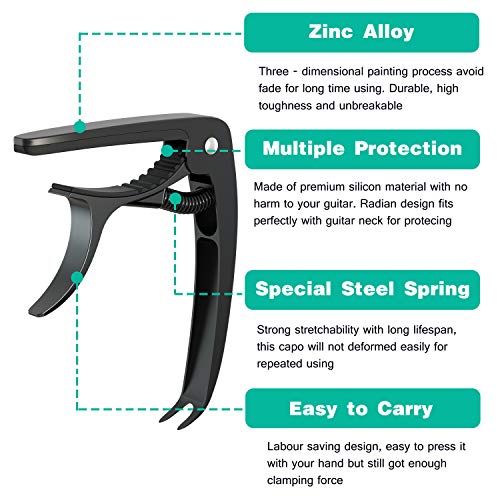 Guitar Capo, 2 Pack Universal Capo for Acoustic, Classical, Electirc Guitars and Ukulele, Banjo, Mandolin, Bass, 2-in-1 Acoustic Guitar Capo with Pulling String Nail for 6 & 12 String Instruments - Thumbnail 2