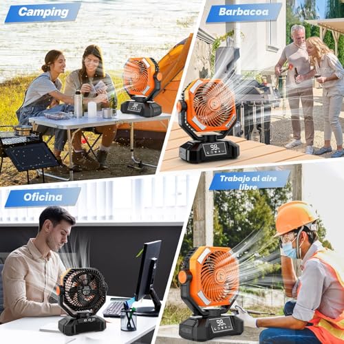 Camping Fan with LED Light, 20000mAh Rechargeable Automatic Vibration Fans for Outdoor Camping Tent with Remote, 5 Speed USB Desk Fan for Fishing, Picnic