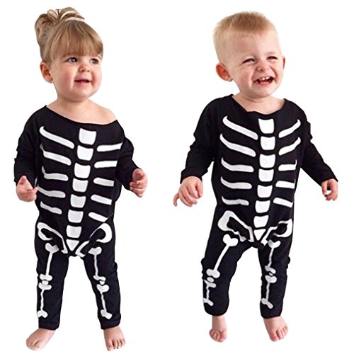 Baby Boys Girls Skull Print Halloween Costume Long Sleeve Romper Jumpsuit Outfit