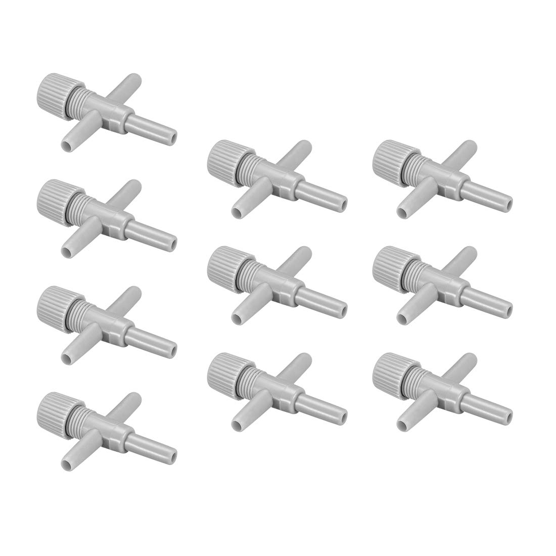 sourcing map Aquarium Air Valve Cross Shaped 3 Way Air Pump Control Valves for Fish Tank Plastic Gray 10Pcs