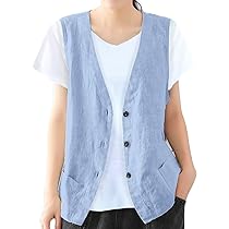 UATKIMI Womens Cotton Linen Vest Casual Loose V Neck