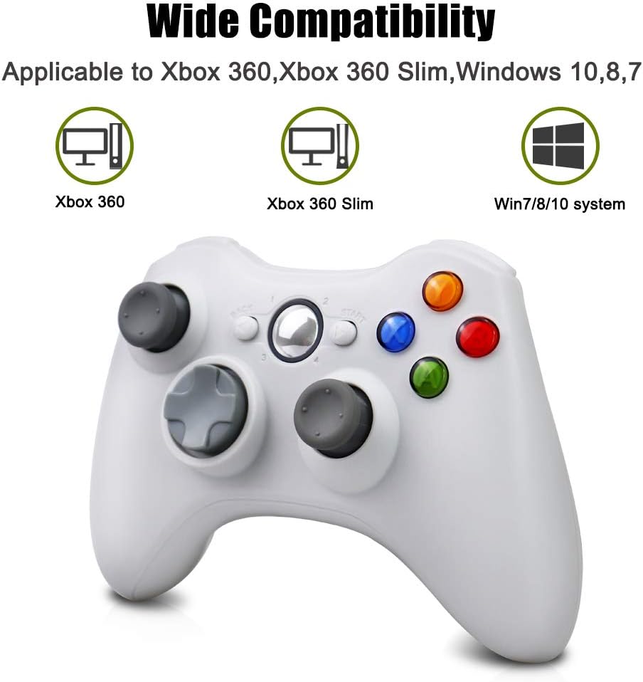 Vinklan Wired Xbox 360 Controller Compatible with Microsoft Xbox 360 & 360 Slim/Windows 7/8/10 (White): Computers & Accessories
