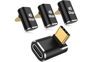 AuviPal 90 Degree USB C Adapter (4 Pack), 40Gbps USB C Male to Female Right Angle Connector for Steam Deck, ROG Ally, MacBook, Notebook, Smart Tablet & Phone and More - Black