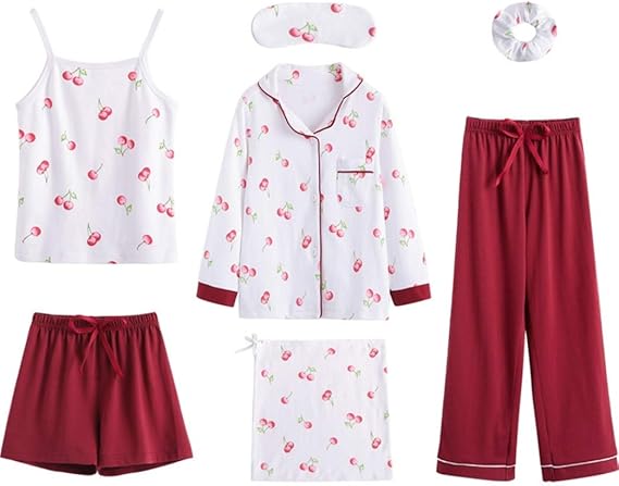 Amazon パジャマ 女の子 キッズ いちご 綿100 夏 7点セット おしゃれ 長ズボン キャミソール 肌触りがいい 柔らか 防菌 防臭 耐摩耗 通気 ルームウェア 部屋着 寝巻き 四季適用 100 110 1 ピンク お誕生日 プレゼント パジャマ 通販
