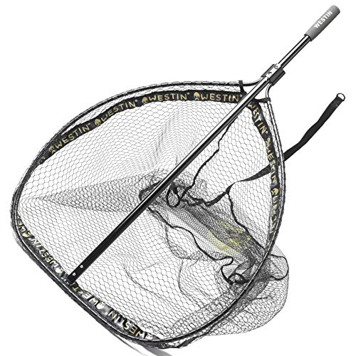 Westin W3 CR Landing Net XL Kescher für Hecht, Zander, Waller, Karpfen, Unterfangkescher, Bootskescher, Angelkescher fürs Ufer & Angelboot, Fischkescher mit beschichtetem Netz