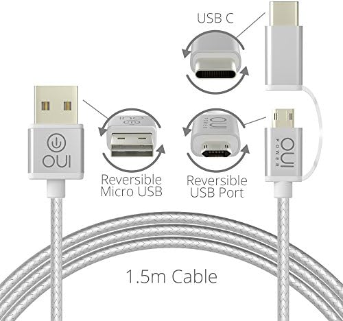 REVERSIBLE CABLE MICRO USB and USB-C/ All USB port reversible (USB port, micro usb, usb-c) / Work on both ways/ Quick charge 2.4A/ Length 5 feet/ Nylon resistant
