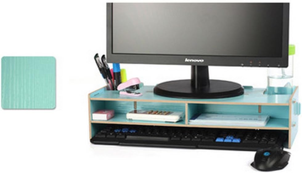 FlashEagle Desktop Monitor Stand Blue Wooden Desktop Monitor Riser and Keyboard Stand Organizer for TV Laptop Desktop Computer