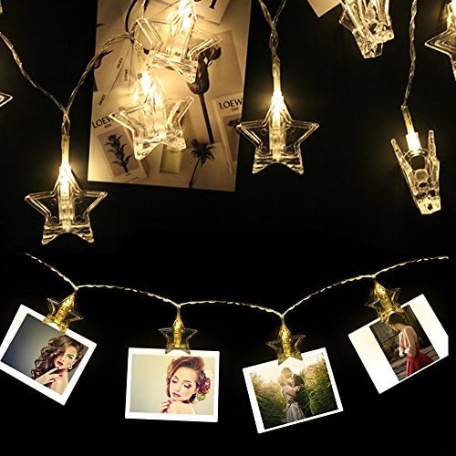 20 Leds 9.8 Feet Star LED String Lights with Photo Clips to Hang Pictures Battery Operated Indoor Outdoor Decorative Fairy Lights Curtain for Patio,Bedroom,Dorm Room, Wedding,Halloween/Christmas Party