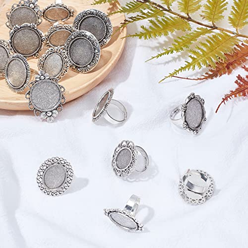 SUNNYCLUE 16Pcs Styles Antique Silver Adjustable Blank Flower