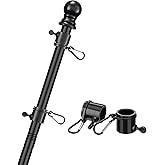 COCONUT 5FT Stainless Steel Tangle Free Flag Pole, for 3x5 American Flag, House Porch Residential Commercial Use, Black (Bracket Not Included)