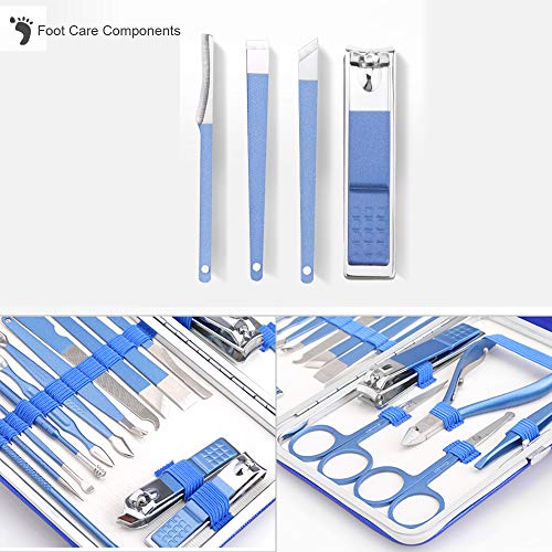 ZIZZON Manicure Set 18 in 1 Professional Pedicure Set Nail scissors Grooming Kit with Leather Travel Case Blue