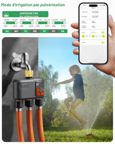 WiFi Watering Computer 3 Outlet with Brass Input & Output/RF Technology 300M Watering Clock for Garden Irrigation Compatible with Alexa & Smart Life APP System