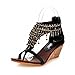 Carol Shoes Fashion Women's Tassels Zipper Chains Beaded T-straps Bohemian Style High Heel Wedges Sandals