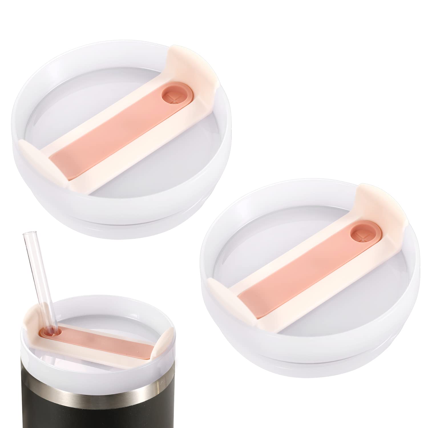 2pcs Tumbler Lids, No Spill 40oz Splash Resistant Tumbler Covers BPA Free Travel Tumbler Lids Accessory Leakage Proof Cup Lids with Straw Hole Replacement for Stanley Adventure Coffee Mugs (White)