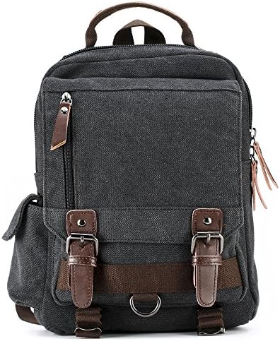 Canvas Backpack, Sling Bag Rucksack for Outdoor Travelling School Sports Pack (balck)