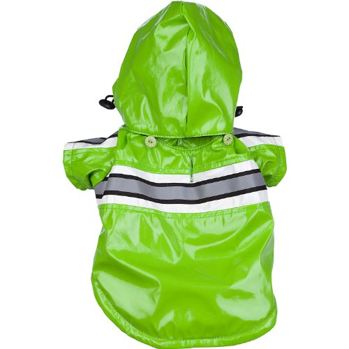 PET LIFE 'Reflecta-Glow' PVC Waterproof Fashion Insulated Adjustable and Reflective Pet Dog Coat Jacket Raincoat w/ Removable Hood, Medium, Lime Green