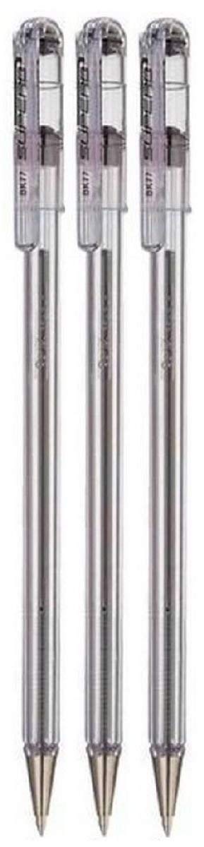 Pentel Black Superb Ballpoint Pen Ball Point Pens 0.7mm Nib Tip 0.25mm Line Width Fine Line Refillable Ink BK77 (Pack Of 3)