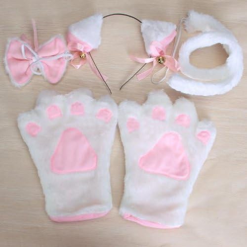 MKPLY White Cat Cosplay Neko Anime Fancy Costume Lolita Gothic Set Paw Ear Tail Bell X'max Ear+Hairclip+Tail+Bow Tie by MKPLY