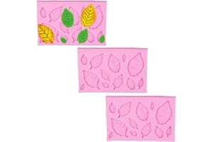 JUNFAMILEE 3Pcs Pink 3D Small Leaf Molds Silicone for Sugar Paste, Chocolate, Fondant, Butter, Resin, Polymer Clay, Wax, Soap, Crafting Projects and Cake Decoration Decorating, Craft Supplies